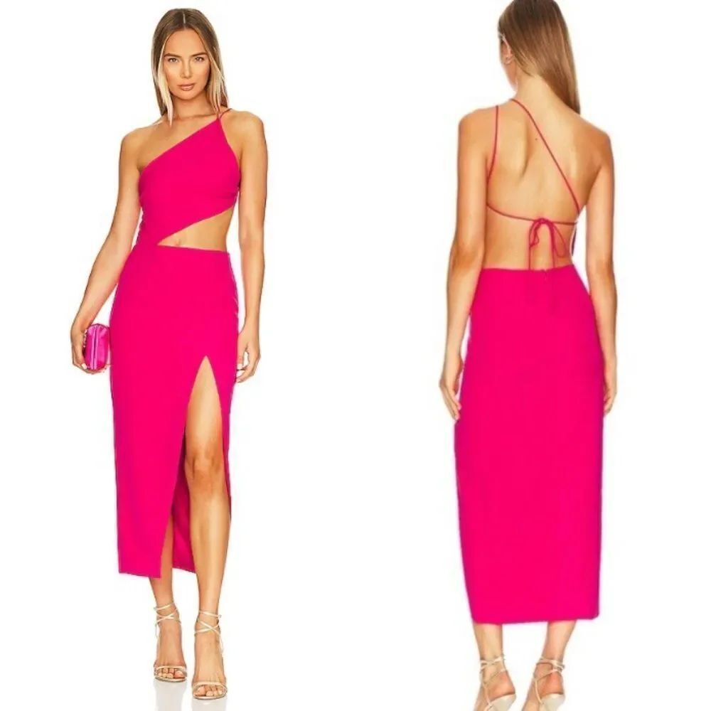 Bardot NWT One-Shoulder Luna Cut Out Midi Dress in Pink Punch Size 10